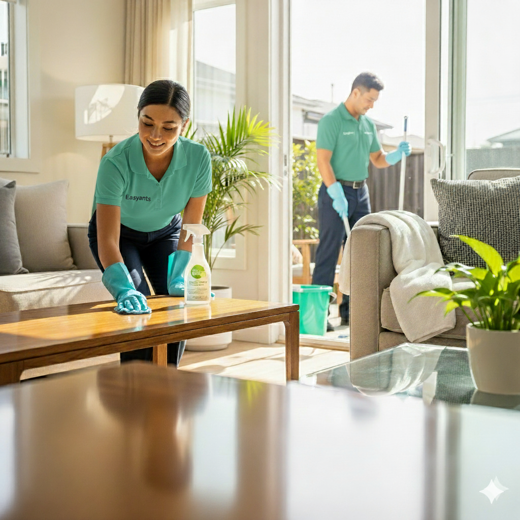 Profissional de limpeza em ação